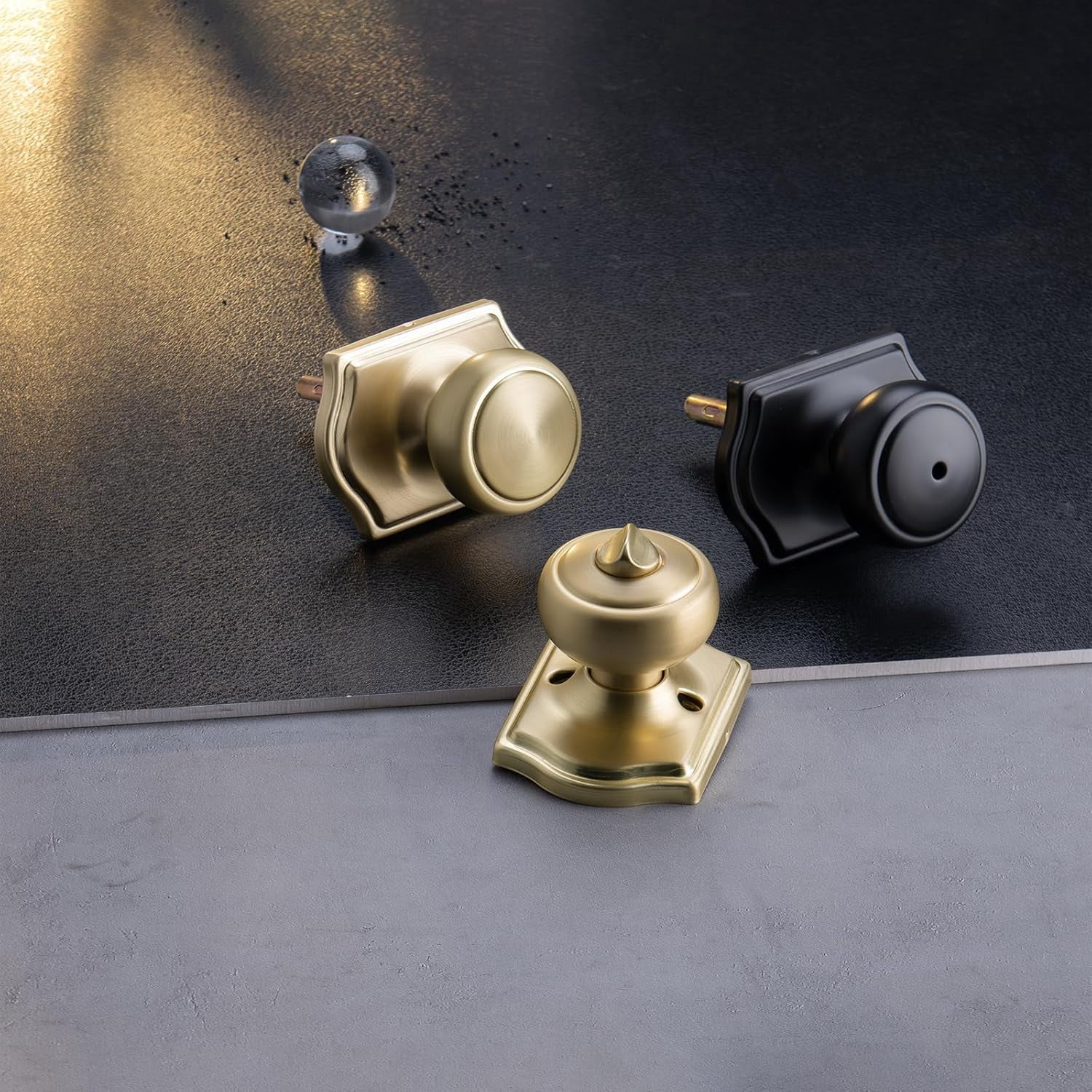 6 Pack Matte Black Door Knobs with Camelot Trim,Interior Door Knob with Lock,Coastal Door knob for Hall & Closet