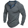 thumbnail image 1 of AherBiu Mens Long Sleeve Shirts Slim Fitted Stretch Crew Neck Button T-Shirts Athletic Running Gym Tees Tops, 1 of 4