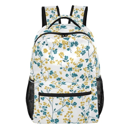 Wobogo Backpack Teal Blue Floral Print School Bookbag Lightweight Daypack with Multiple Pockets Adjustable Straps for Students