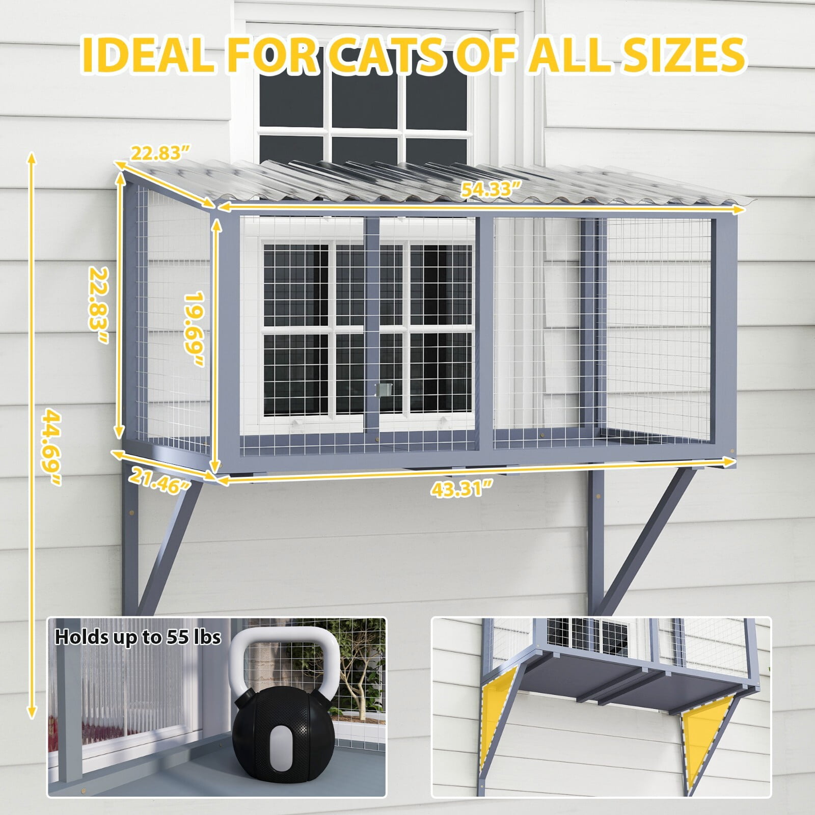 LINJH Window Catio, Catio Outdoor Cat Enclosure Window Box, Wooden Cat Window Perch