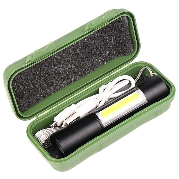 Mini linterna portátil de luz dura LED con zoom COB, recargable, para exteriores y noche (negra)