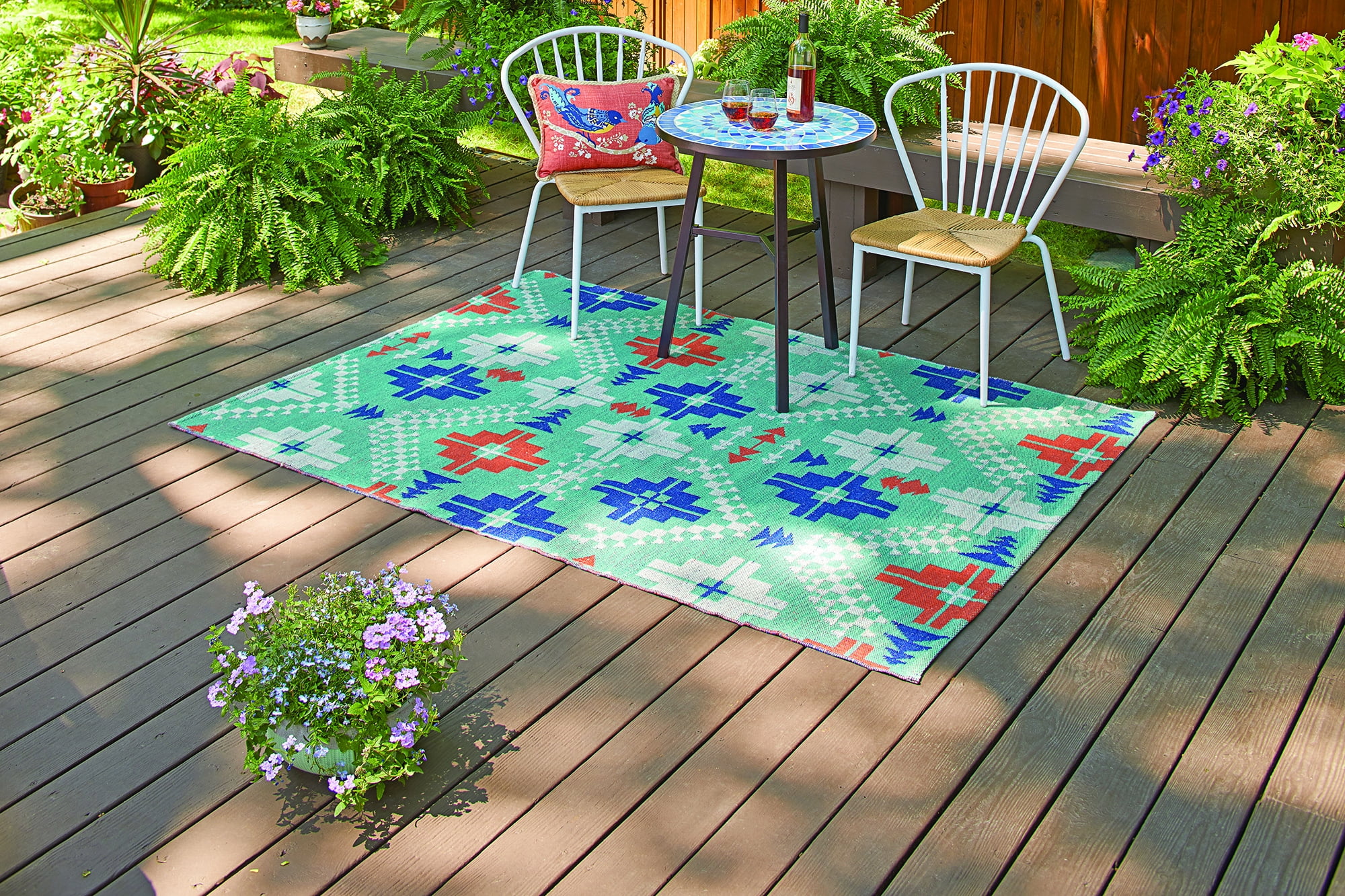 Better Homes and Gardens Teal Crosspath Woven Indoor/Outdoor Rug
