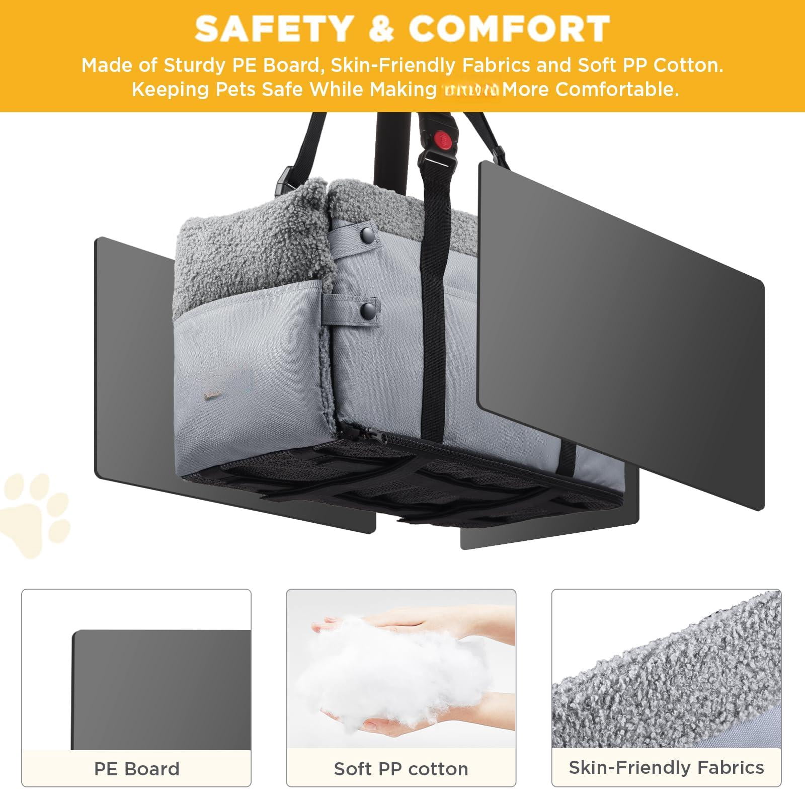 Console Dog Car Seat For Small Dogs Booster Washable Foldable Puppy With Safe Protection Hooks Adjustable Straps And Storage Pocket Pet Up To 15lbs