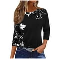 thumbnail image 6 of Tops for Women 3/4 Sleeves Printed T-shirt Blouse Round Neck Casual Top,Womens Tops Plus Size Black XL, 6 of 6