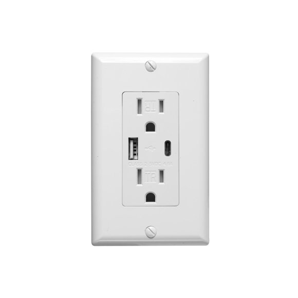 QPLUS 15 Amp Type-C & A Wall Receptacle Outlet, Tamper Resistant 1875W - UL Listed (Wall Plates & Screws Included)