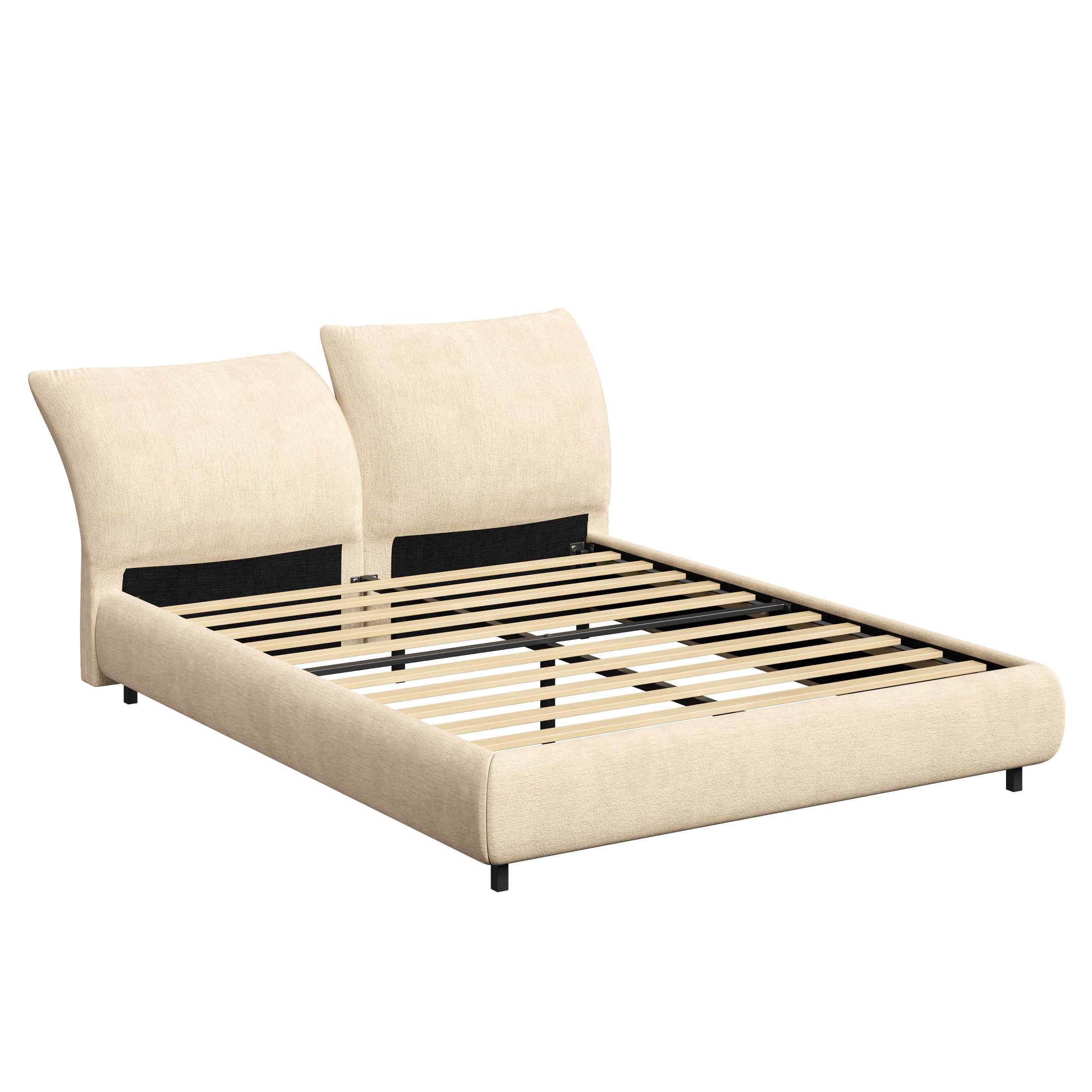 Christopher Knight Home Minimalist Upholstered Queen Bed Frame with Adjustable Cushions, Beige