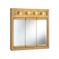 Design House 30" Wall Mounted 4-Light Tri-View Mirrored Bathroom Cabinet in Nutmeg Oak