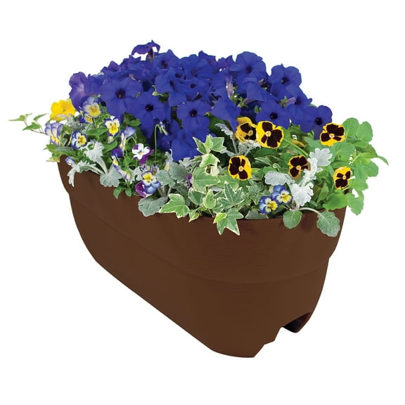Bloomers Railing Planter with Drainage Holes – 24" Weatherproof Resin Planter – Brown