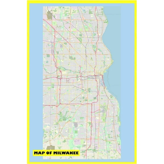 Map of Milwakee 18x24 with Neighborhoods, Streets, Roads, Highways and Parks - Laminated Wall Map Poster Print - Vivid Imagery with Bright Colors