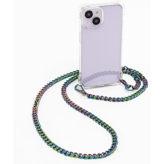 Bryten Crossbody Phone Case for iPhone 14 and iPhone 13 Case - Glacier 4-Way Carry Clear Phone Case with Detachable Iridescent Crossbody Metal Chain, Compatible with MagSafe, Shockproof Case - Clear