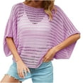 thumbnail image 2 of Sakmal Summer Tops for Women 2024 Purple Short Sleeve Solid Crew Neck Cutout Batwing Sleeves T-Shirts Shirts for Women, 2 of 4