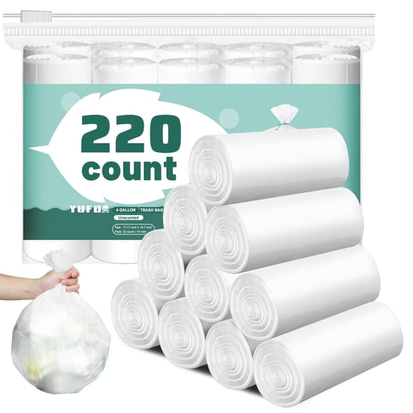 220 Count Small Garbage Bags-15 Litres/4 Gallon White Trash Bags for Office,Bedroom, Bathroom-Unscented 15L Small Trash Bags,compost bags