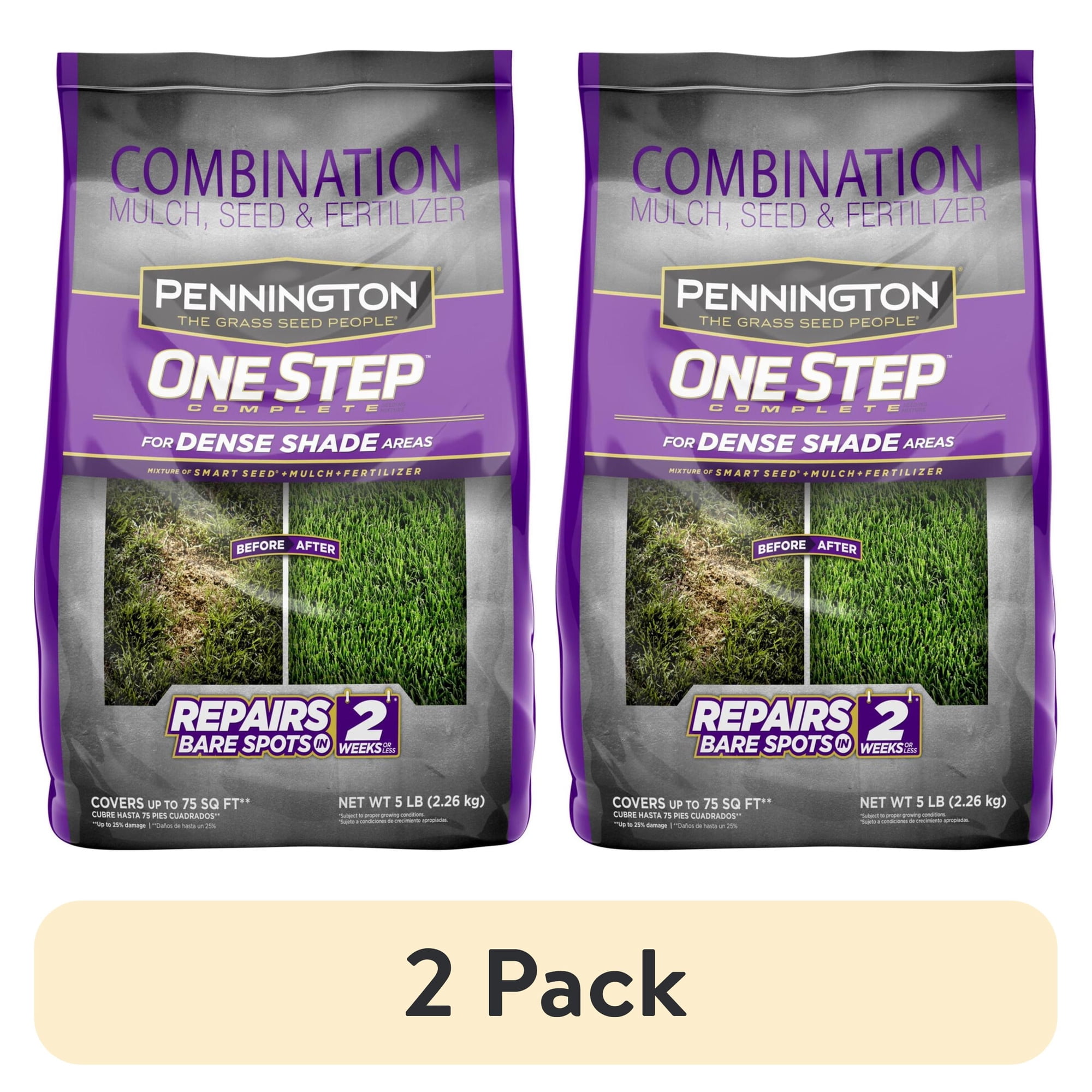 (2 pack) Pennington One Step Complete Dense Shade Grass Seed, Patch & Repair Grass Seed Mix, Partial to Full Shade, 5 lb