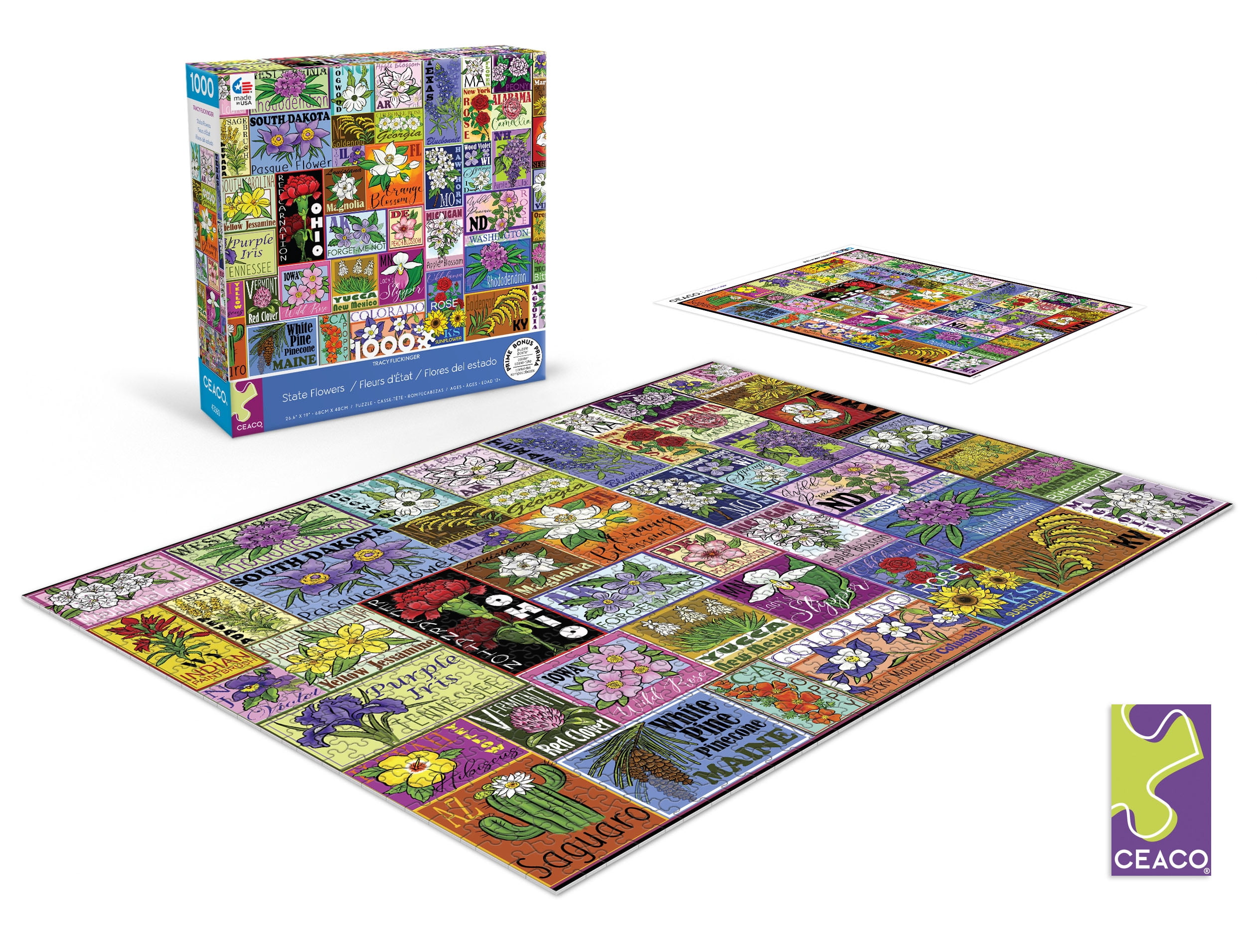 Ceaco 1000 Piece State Flowers (Tracy Flickinger) Interlocking Jigsaw Puzzle