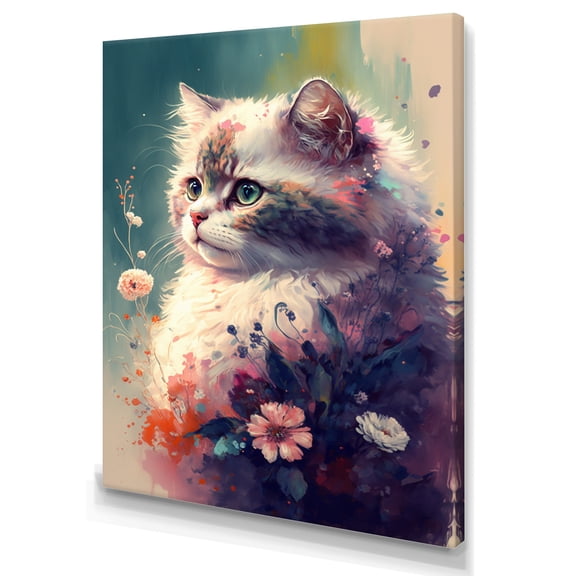 Designart Cute Persian Cat Floral Art III Canvas Wall Art