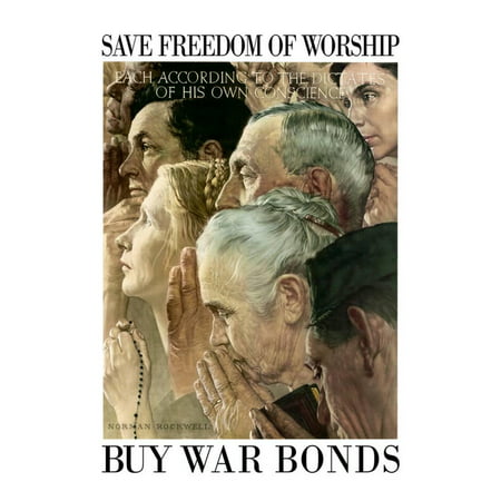 Norman Rockwell Save Freedom of Worship WWII War Propaganda Art