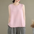 thumbnail image 6 of YUGYXL Cotton Linen Tank Top for Women Sleeveless Round Neck Tops Casual Solid Color Flowy Tanks Loose Back Slit Shirt Vest Pink XL, 6 of 7
