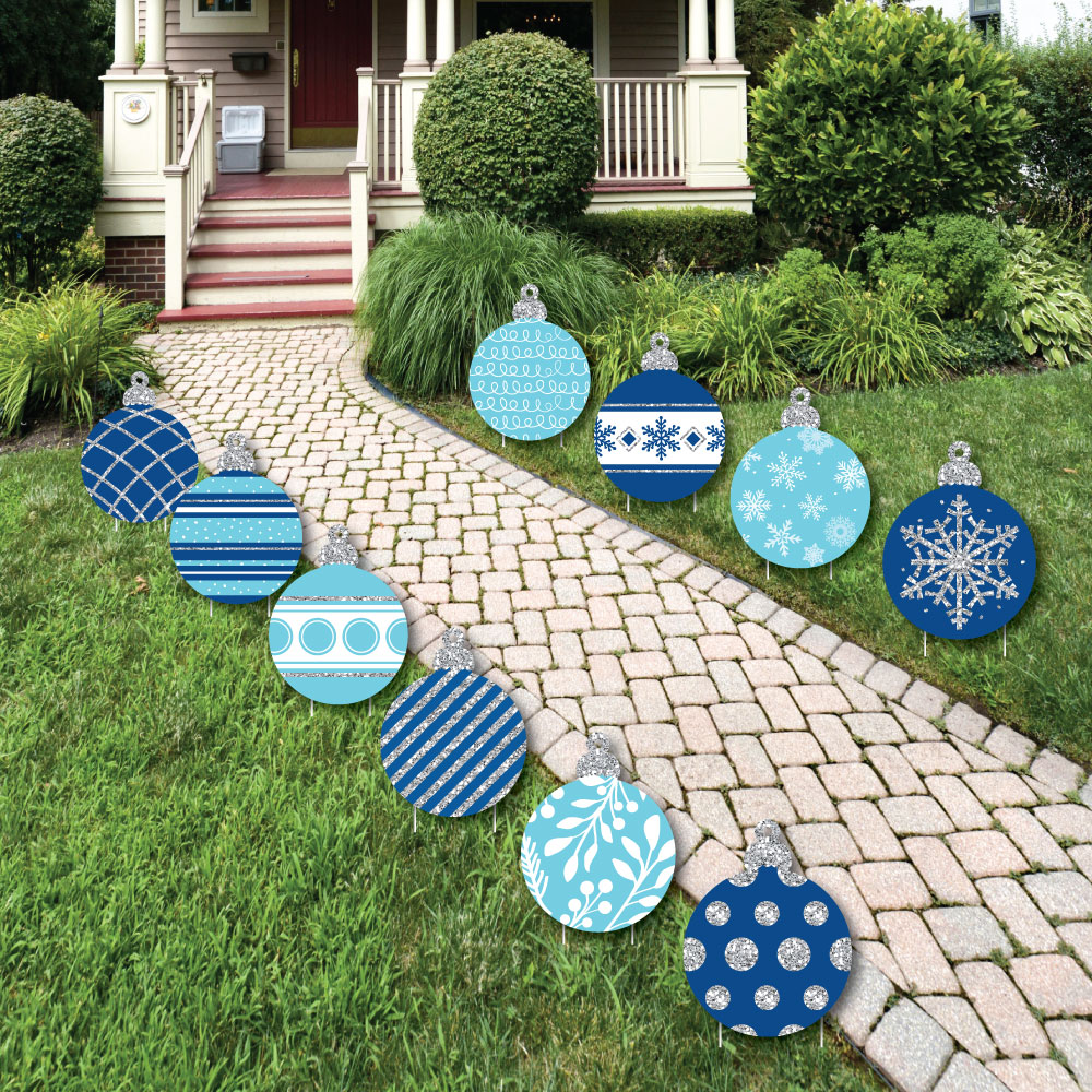 Blue and Silver Ornaments Lawn Decorations - Outdoor Holiday and ...