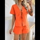 thumbnail image 5 of Conjuntos de Verano para Mujer: Camiseta con Cuello en V y Lazo Delantero, Pantalones Cortos Casuales A Juego, Conjuntos de 2 Piezas Color Naranja L, 5 of 10