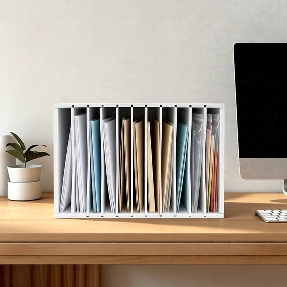 Desktop File Organizer 11 Slot Vertical Letter Tray White Multi Layer Paper Sorter Shelf for Office School Desk Storage 10.6x11.8x15.7in