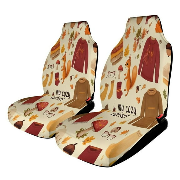 Autumn Cozy Corner Set of 2Pcs Car Seat Covers Easy Clean Automobile Seat Protector Car Interior Accessories