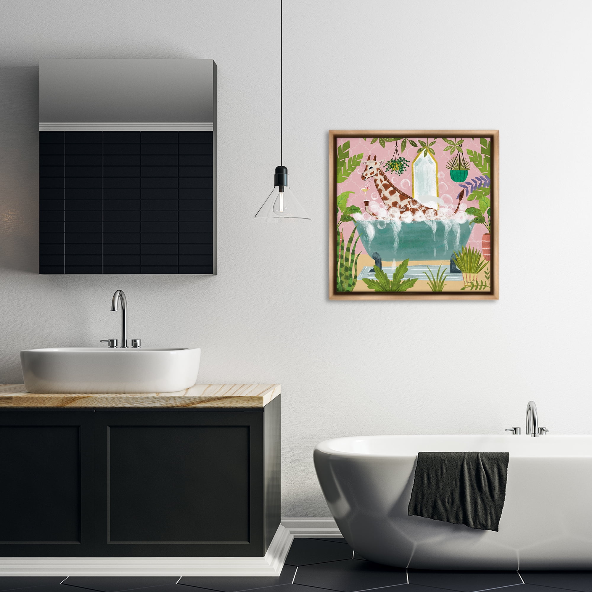 Stupell Industries Giraffe Fun Bath Time Typography Painting Brown Floater Framed Canvas Art Print Wall Art, 25 x 25