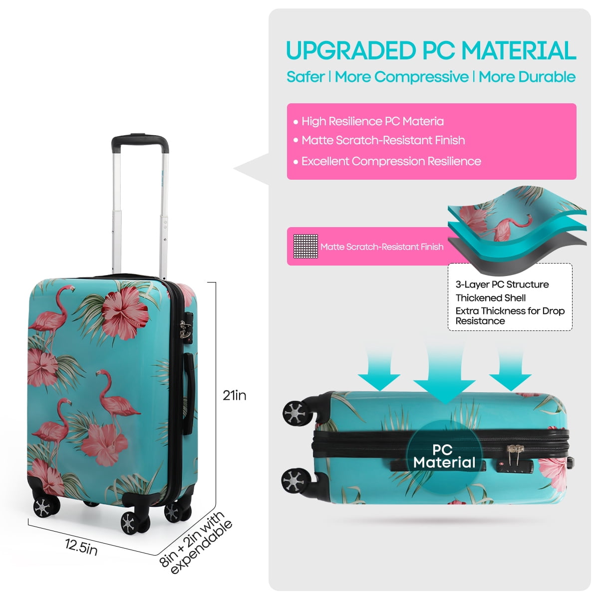20 Inch Carry On Luggage Airline Approved Expandable Suitcase with Spinner Wheels & TSA Lock Lightweight Durable PC Hardshell Rolling Suitcase,0028#22