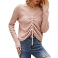 thumbnail image 1 of Jerséis de punto para mujer, cuello en V, cordón, manga larga, suéteres cortos informales MABOTO Camiseta de manga corta, 1 of 7