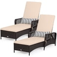 thumbnail image 2 of Costway 2 Pcs Chaise Longue Inclinable en Rotin PE avec Accoudoirs, Coussin Réglable, Brun Mélangé, Beige, 2 of 10