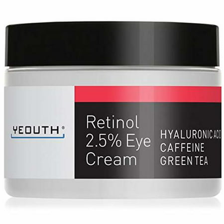 Retinol Eye Cream 2.5% from YEOUTH Boosted w/ Retinol, Hyaluronic Acid, Caffeine, Green Tea, Anti Wrinkle, Anti Aging, Firm Skin, Even Skin Tone, Moisturize and Hydrate -