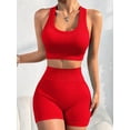 thumbnail image 2 of Women Seamless Ribbed 2 Piece Yoga Set Racerback Crop Sports Bra High Waist Stretch Biker Shorts Workout Outfit Red S, 2 of 7