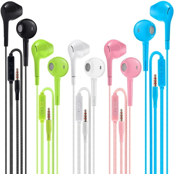 Jogteg Earbuds Headphones with Microphone Pack of 5, Noise Isolating Wired Earbuds, Earphones with Powerful Heavy Bass Stereo, Compatible with Android, Phone, Laptops, MP3 and All 3.5mm Interface
