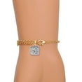 thumbnail image 2 of Delight Jewelry Silver-tone Love Square - Square Seal - Gold Tone Joshua 1:9 Strong and Courageous Engraved Cross Charm Bracelet, 6.5+1.5" Extender, 2 of 4