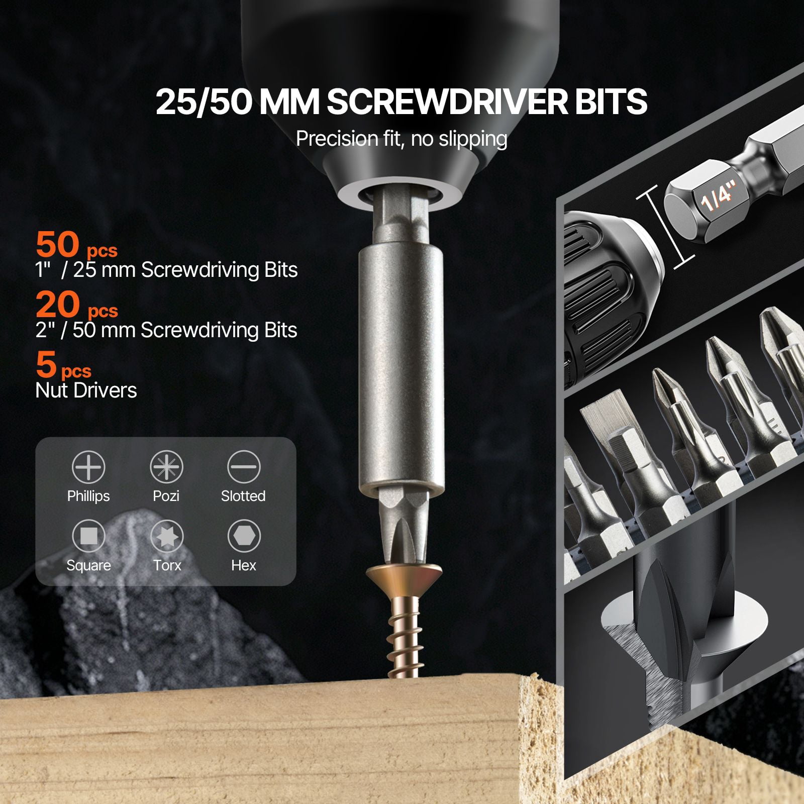 101-Piece Drill and Driver Bit Set HSS/Carbon Steel CR-V Bits Organized Storage Case Countersink Drill for Metal Wood Masonry