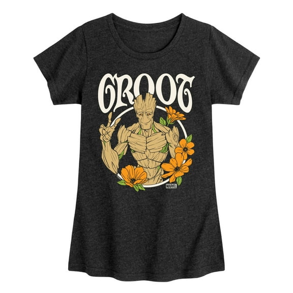 Marvel Guardians of the Galaxy - Groot Peace Flowers - Toddler And Youth Girls Fitted Short Sleeve Graphic T-Shirt