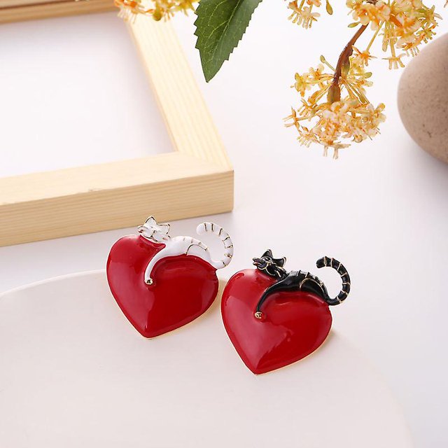 Broche de Corazón y Gato TANGJMXG Esmaltado Juego de 2 piezas