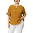 thumbnail image 1 of Blusas de mujer de tallas grandes Agnes Orinda con puntos, escote en V, volantes, manga corta, tops bohemios de primavera y verano 4X amarillos, 1 of 8