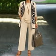 thumbnail image 5 of Textilo Women 3 Piece Outfits 3/4 Sleeve Floral Cardigan Sleeveless Top Wide Leg Pants Sweatsuit Sets Wedding Guest Pant Suits,Beige XL, 5 of 5