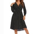 thumbnail image 4 of Pompotops Robe à Manches Longues pour Femmes en Mousseline, Mode, Imprimée, Col en V, Taille Élastique avec Bande, 4 of 9
