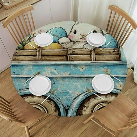 

Sheronv Bunny Rabbit Round Tablecloth 100% Polyester Stain-Resistant Washable for Indoor Outdoor Restaurants Weddings Parties Easter Farmhouse Decor 31 -35