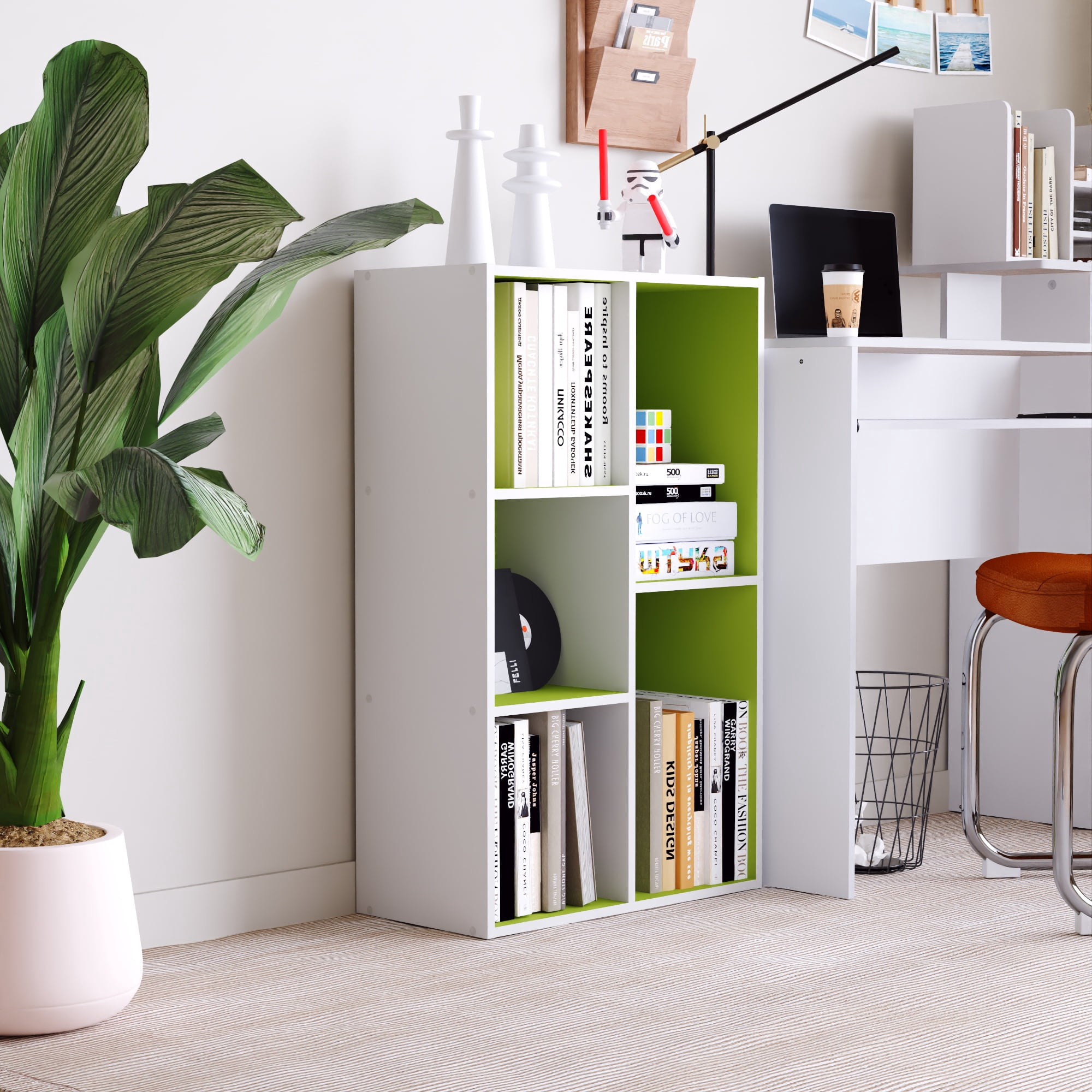 HOMLUX 5-Cube 31.5" Wooden Reversible Open Bookcase for Office, Living Room, White & Gray