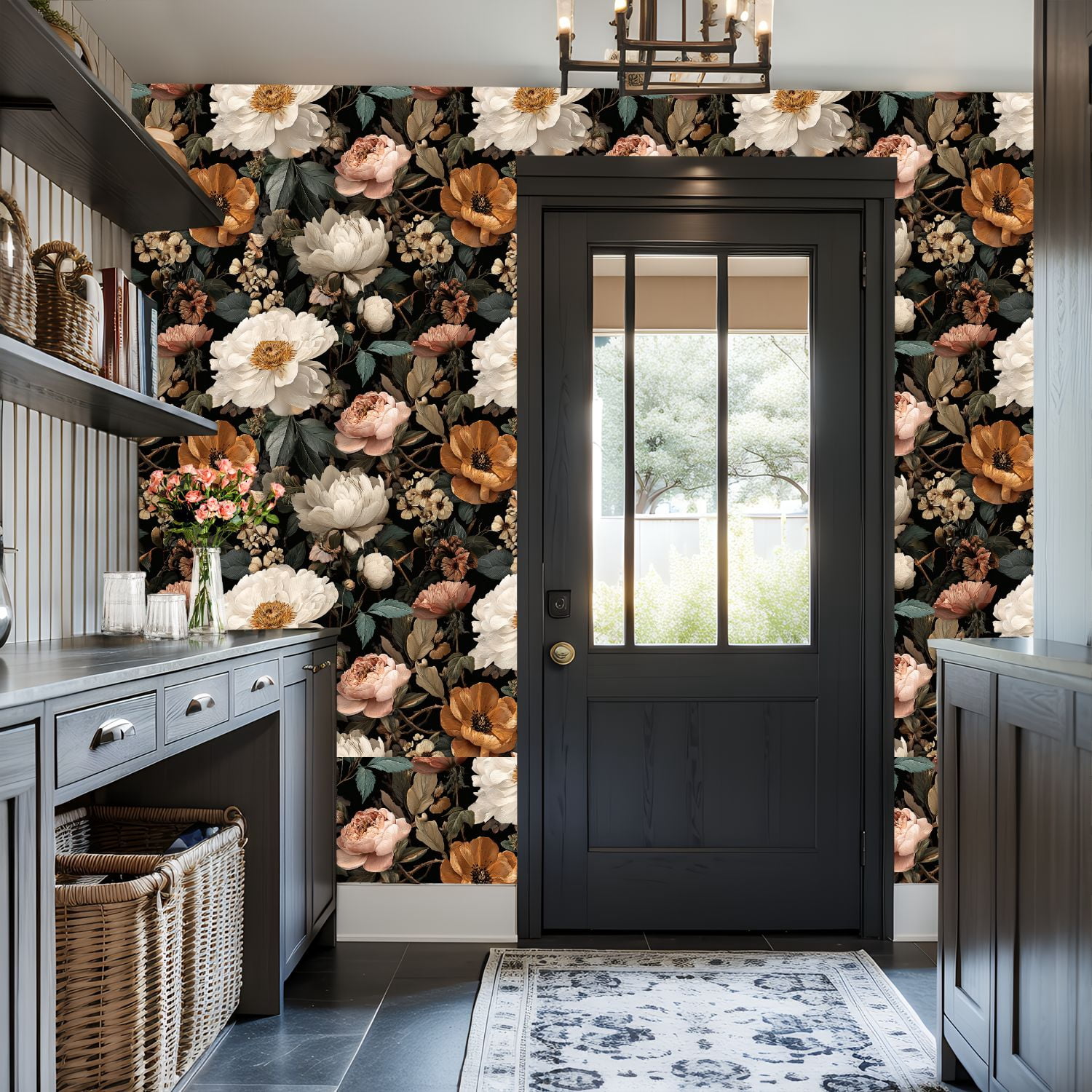 Peel and Stick Wallpaper Vintage Floral Peonies Blossoms Elegant Botanical Wall Mural 17.7in x 9.8ft Self Adhesive Removable Wall Paper Renter Friendly Wallpaper for Girls Women Bedroom Livingroom