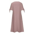 thumbnail image 5 of Afdoent Dresses For Women Solid Color Dress With V Neck Short Sleeve Lace Frilly Long Dress Beach Vacation Outfits Classic, 5 of 6