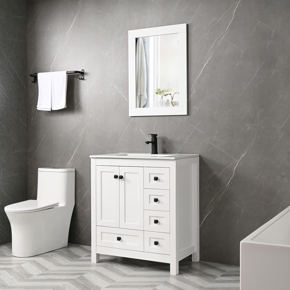 eclife 30" White Bathroom Vanity Set with Integrated Sink Top and Water-Saving Faucet