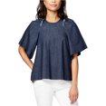 thumbnail image 1 of Rachel Roy Blusa de mezclilla con ribete de volantes para mujer, azul, pequeña, 1 of 1