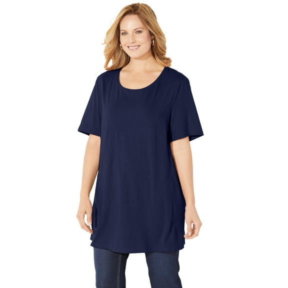 Catherines Women's Plus Size Petite Easy Fit Short Sleeve Scoopneck Tunic