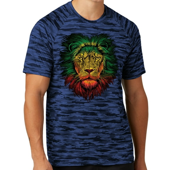 Mens Rasta Colors Lion Rastafarian Moisture-Wicking Camo Tee Shirt, Extra-Small True Royal Blue