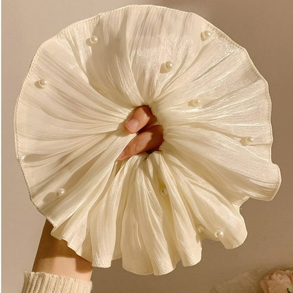 2 Pcs Extra Large Scrunchies for Women Large Pearl Scrunchie Satin Oversized Silk Thick Elastic Hair Ties Jumbo Hair Scrunchies for Buns, Sleep & Ponytail