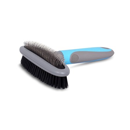 Internet's Best 2 Sided Dog Brush | Pet Grooming Soft Bristle & Fine Flexible Bent Wire Brush | Double Slicker & Bristle Brush for Cat or Dog | Long or Short Hair | Blue and (The Best Cat Brush)