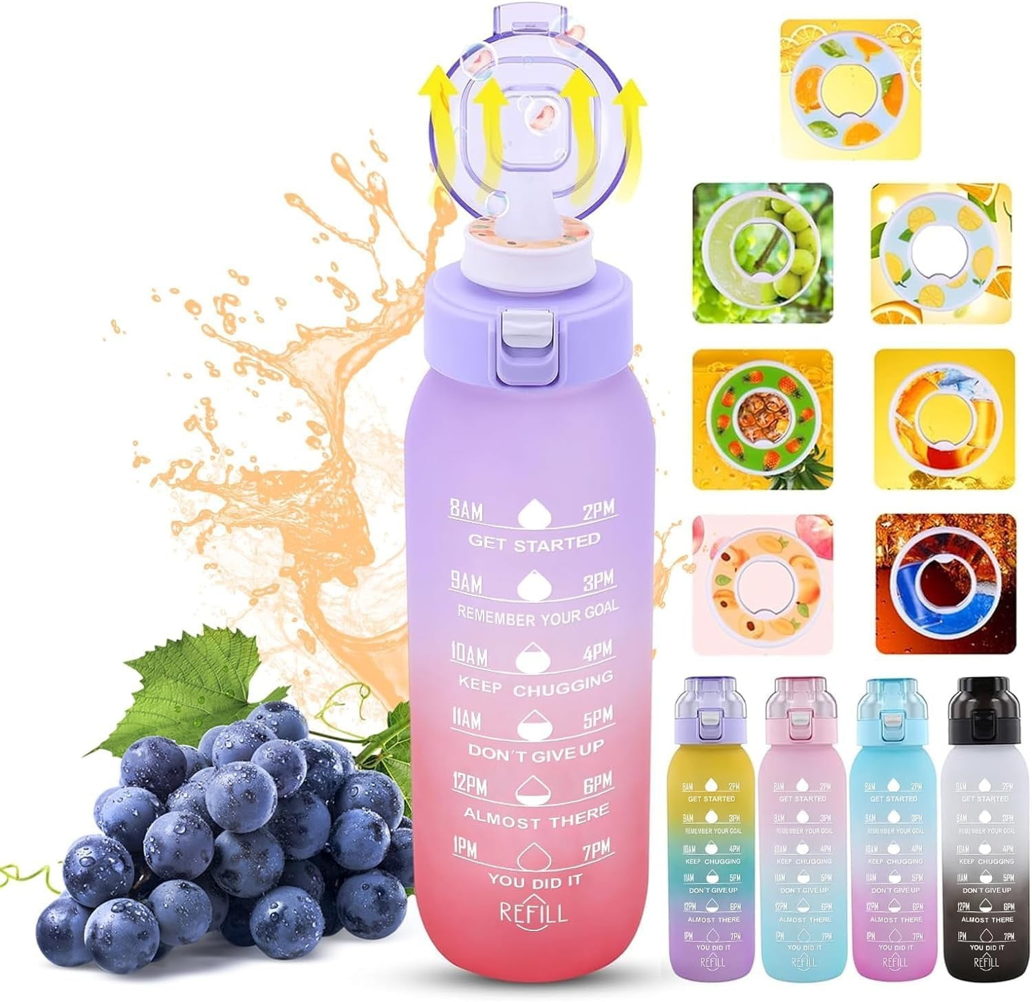 6 Capsules Aromatiques Pour Bouteille D'eau - Sans Sucre, 0 Calorie - Parfums Orange, Citron, Café, Fraise, Cola, Raisin